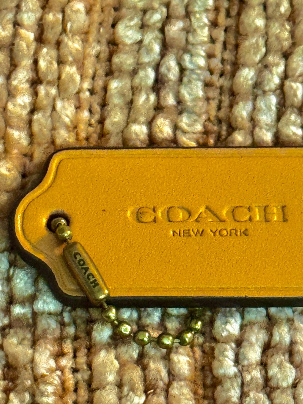 NEW SMOOTH MUSTARD COLOR COACH HANG TAG w/ GOLD CHAIN  $21
